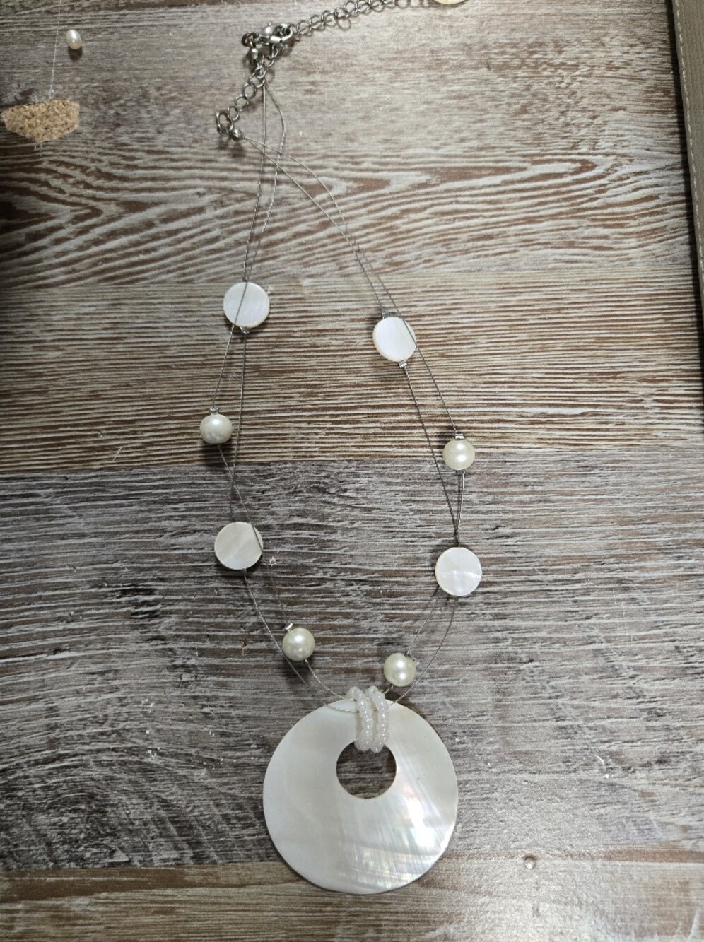 Layered Mother-of-Pearl Disc Necklace in White